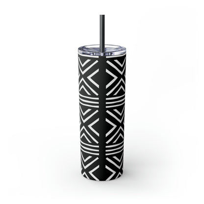 20 oz Black & White Mud Cloth Print Skinny Tumbler with Straw