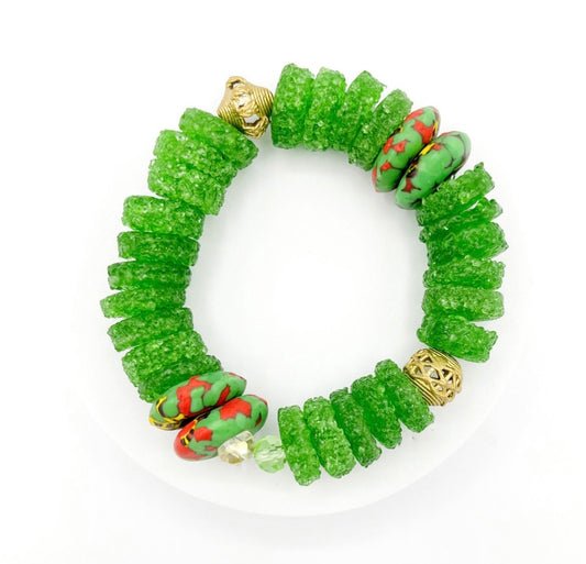 Adum Recycled Glass Beads Brass Bracelet