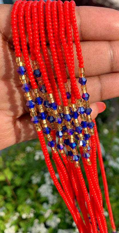 Royal Scarlet Crystal Tie On Waist Beads