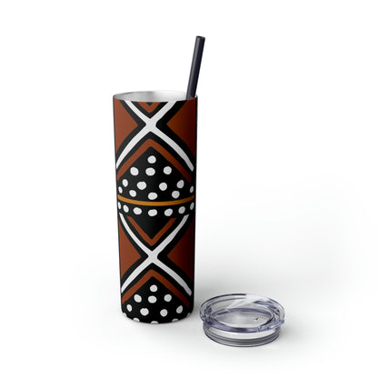 20 oz Brown & Black Mud cloth Print Skinny Tumbler with Straw