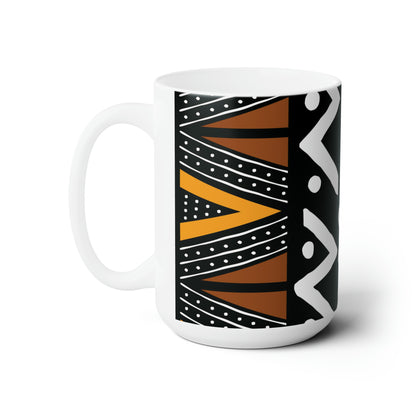 15oz Brown & Tan Mud Cloth Print Ceramic Coffee Mug