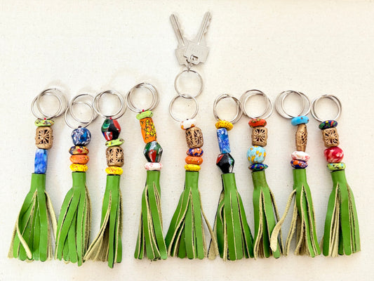 Recycled Ashanti Krobo Brass Beads Leather Keyring