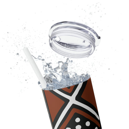 20 oz Brown & Black Mud cloth Print Skinny Tumbler with Straw