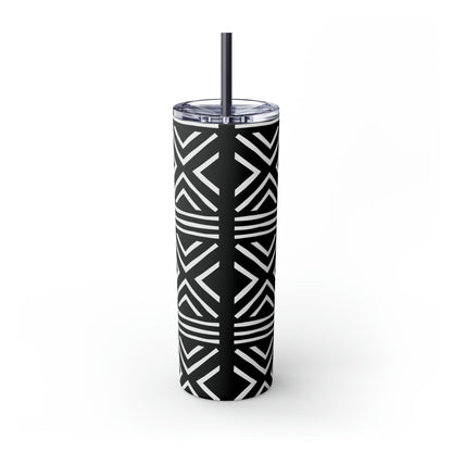 20 oz Black & White Mud Cloth Print Skinny Tumbler with Straw