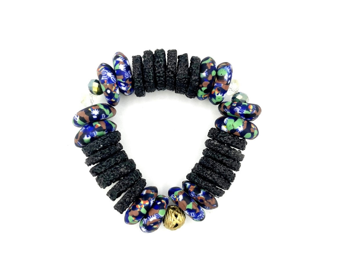 Baakoye Recycled Glass Beads Brass Bracelet
