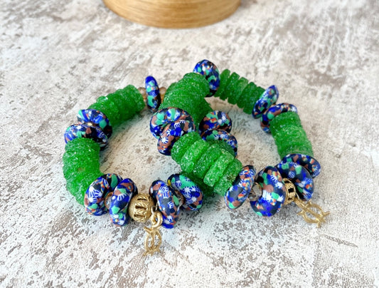 Denkyem Adinkra Recycled Glass Beads Brass Bracelet