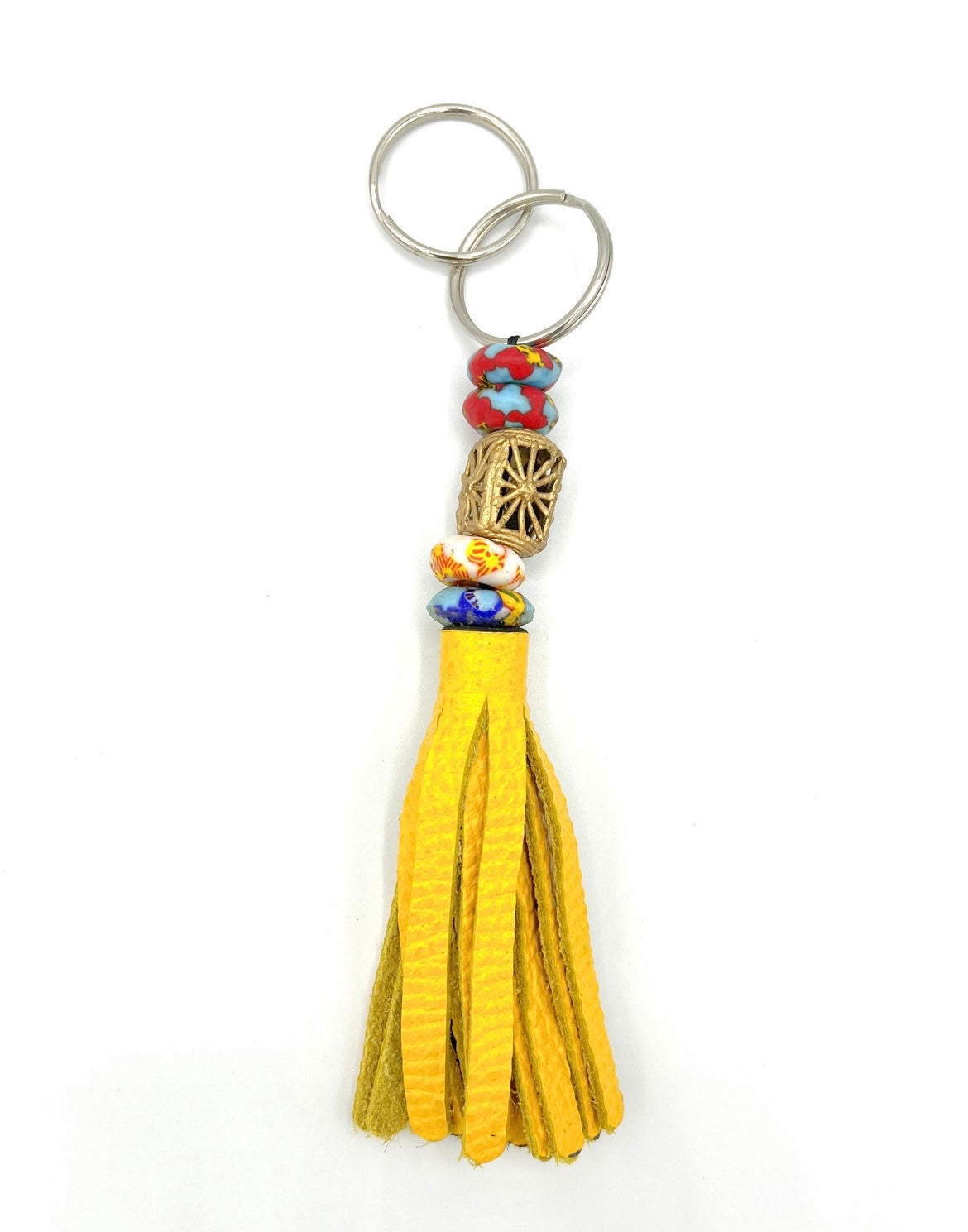 Akoma Recycled Beads Brass Leather Keychain
