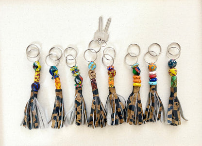 Recycled Ashanti Krobo Brass Beads Leather Keyring