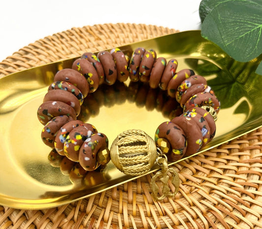 Nkabom Recycled Glass Beads Brass Bracelet
