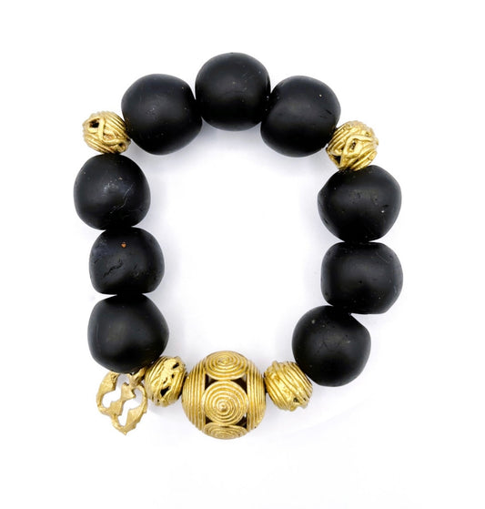 Abomu Adinkra Charm Glass Beads Brass Bracelet