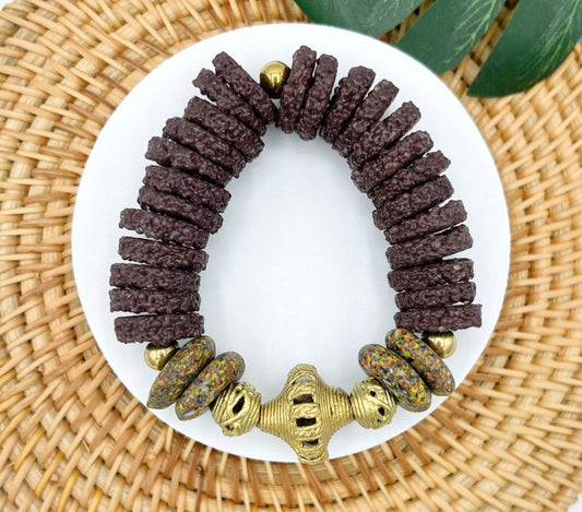 Santasi Recycled Glass Beads Brass Bracelet