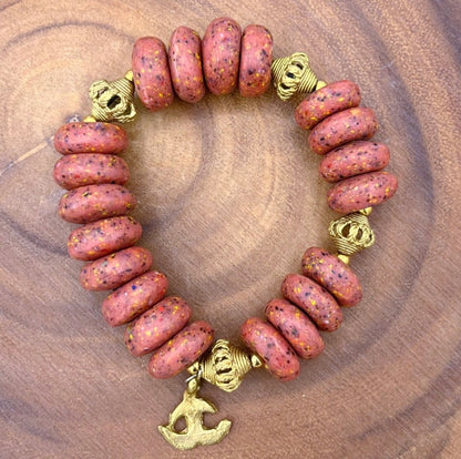 Kenyase Recycled Glass Beads Brass Bracelet