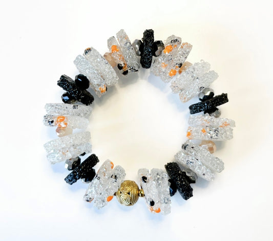 Fafa Krobo Sugar Crust Glass Beads Brass Bracelet
