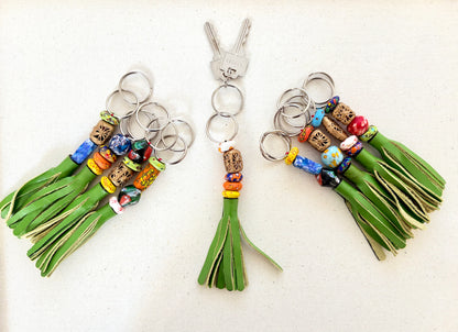 Recycled Ashanti Krobo Brass Beads Leather Keyring