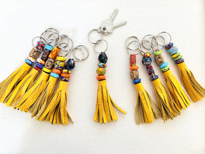 Recycled Ashanti Krobo Brass Beads Leather Keyring