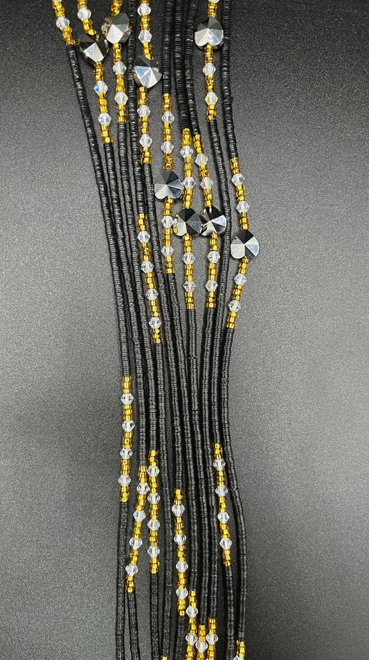 Intense Black Tie On Waist Beads