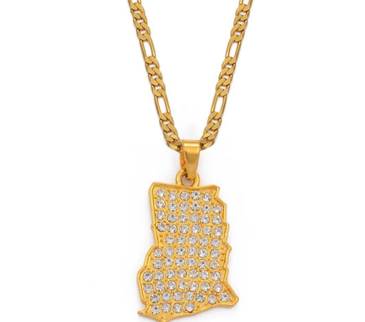 Gold Coast Ghana Map Rhinestone Necklace