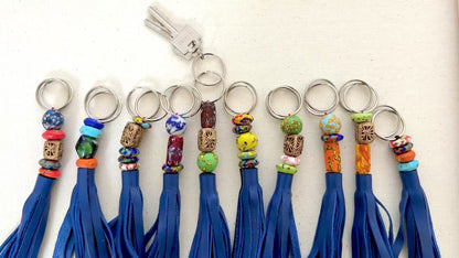 Recycled Ashanti Krobo Brass Beads Leather Keyring