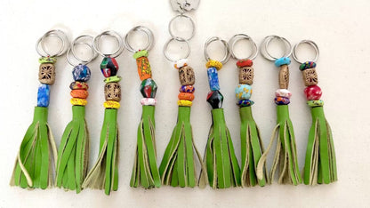 Recycled Ashanti Krobo Brass Beads Leather Keyring