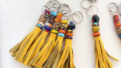 Recycled Ashanti Krobo Brass Beads Leather Keyring