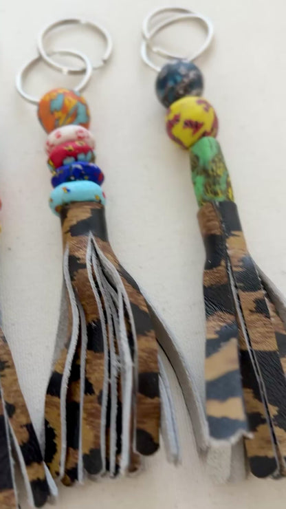 Recycled Ashanti Krobo Brass Beads Leather Keyring